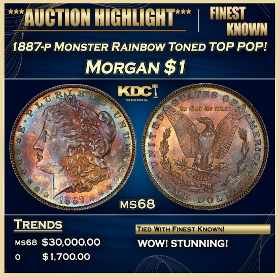 1887-p Morgan Dollar Monster Rainbow Toned TOP POP! $1 ms68 SEGS