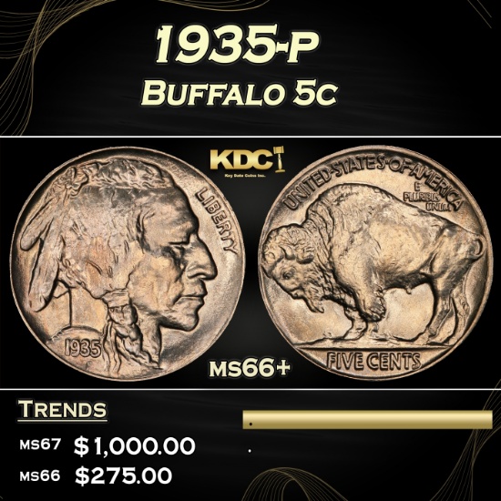 1935-p Buffalo Nickel 5c ms66+ SEGS