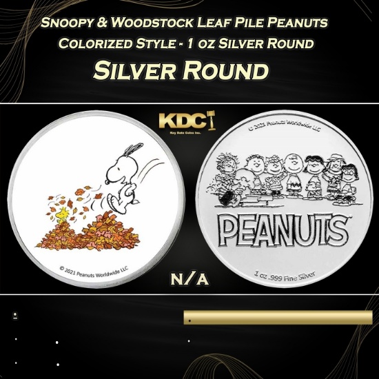 Snoopy & Woodstock Leaf Pile Peanuts Colorized Style - 1 oz Silver Round Round