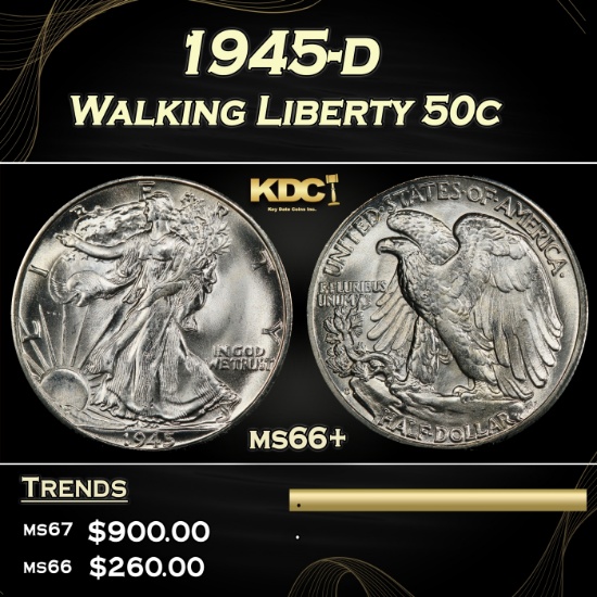 1945-d Walking Liberty Half Dollar 50c ms66+ SEGS