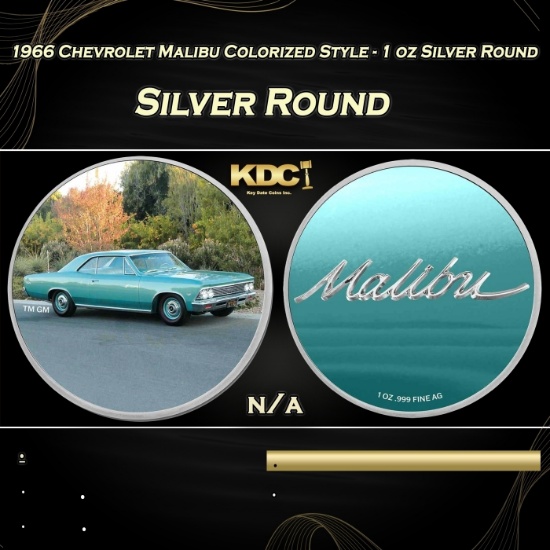 1966 Chevrolet Malibu Colorized Style - 1 oz Silver Round Round
