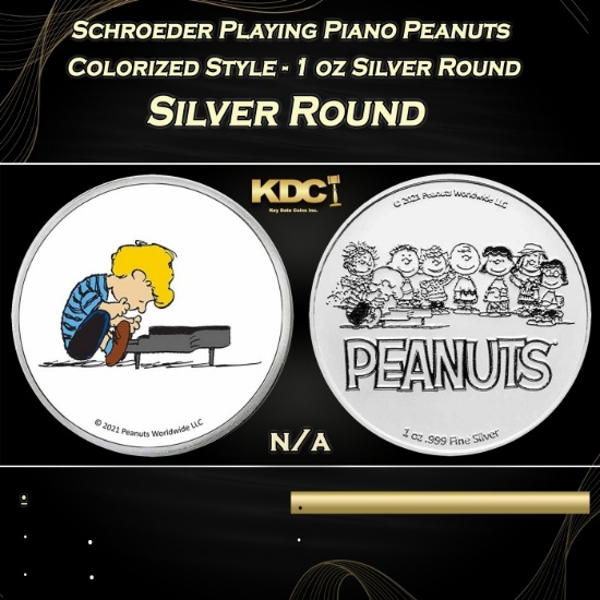 Schroeder Playing Piano Peanuts Colorized Style - 1 oz Silver Round Round