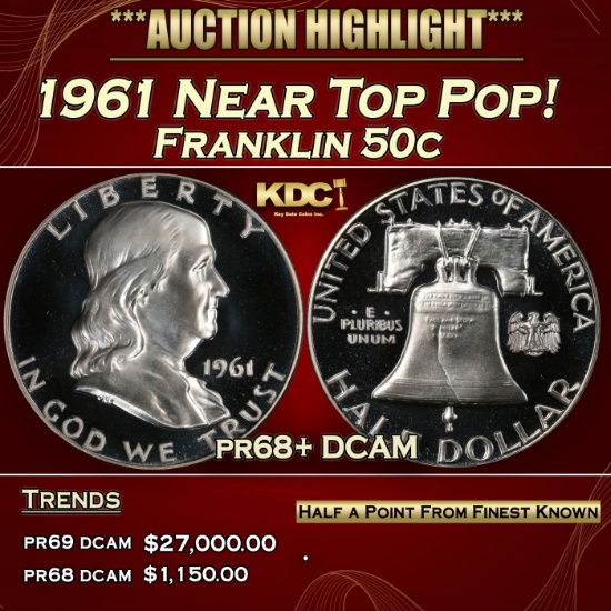 1961 Proof Franklin Half Dollar Near Top Pop! 50c pr68+ DCAM SEGS
