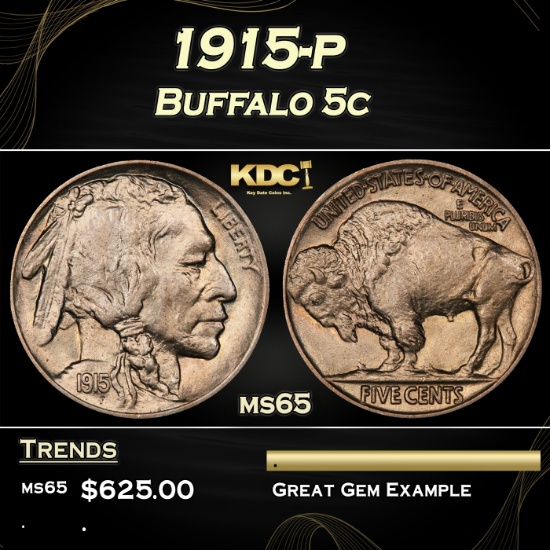 1915-p Buffalo Nickel 5c Grades ms65