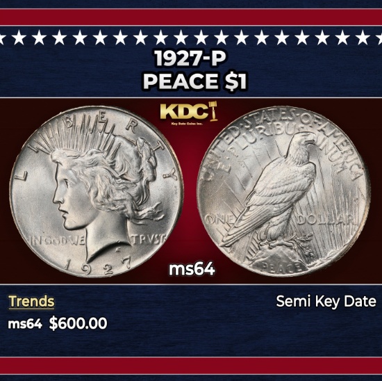 1927-p Peace Dollar $1 Grades ms64