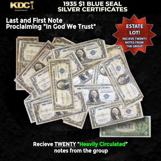 20x 1935 $1 Blue Seal Silver Certificates Heavily Circulated