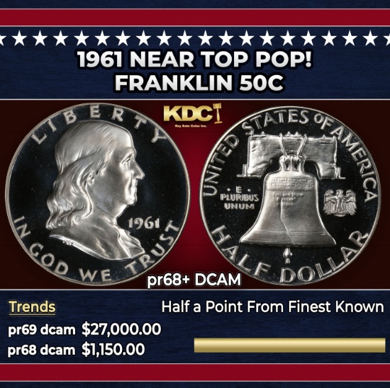 1961 Proof Franklin Half Dollar Near Top Pop! 50c pr68+ DCAM SEGS