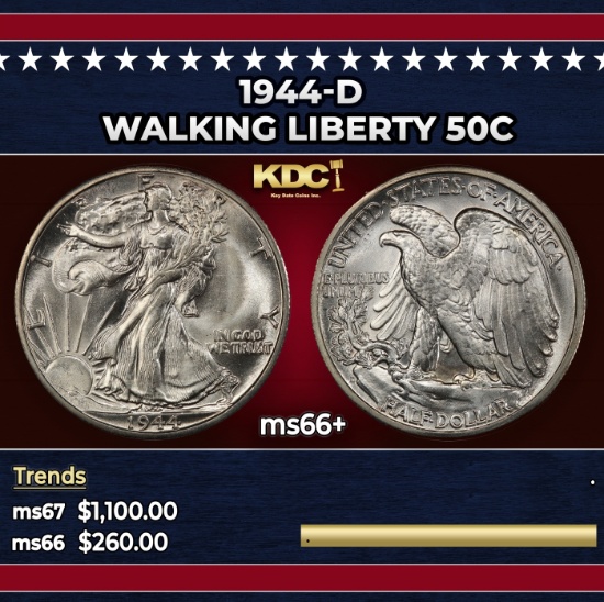 1944-d Walking Liberty Half Dollar 50c ms66+ SEGS