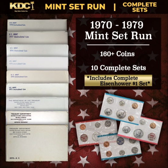 1970-1979 Mint Set Run 168 Coins 10 Complete Sets Complete Ike $1 Set