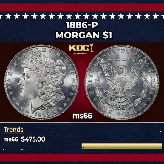 1886-p Morgan Dollar $1 Grades ms66