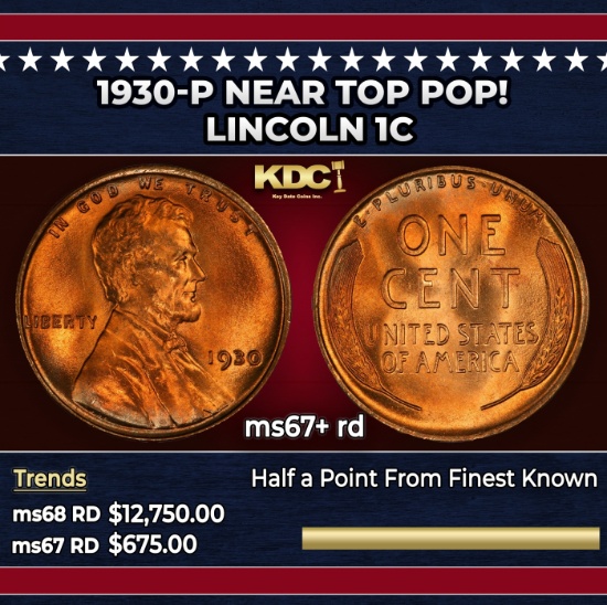 1930-p Lincoln Cent Near Top Pop! 1c ms67+ rd SEGS