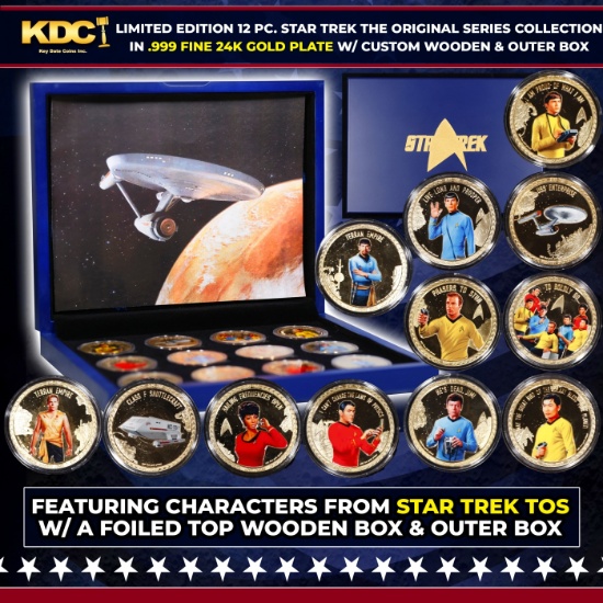 Limited Edition 12 Coin Star Trek The Original Series A Gold Plated Collection In Custom WOODEN Box