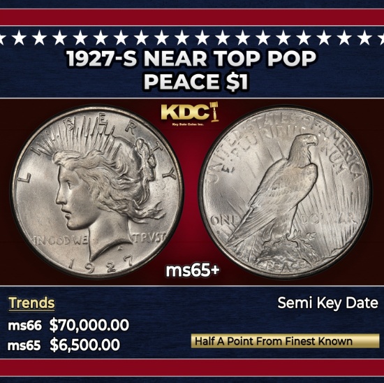 1927-s Peace Dollar Near Top Pop $1 ms65+ SEGS