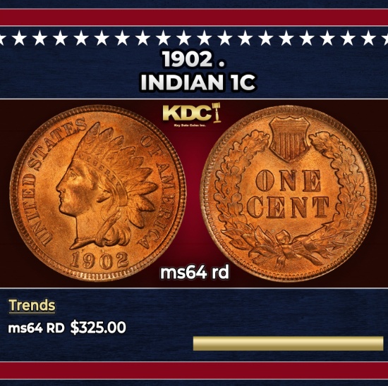 1902 Indian Cent . 1c Grades ms64 rd