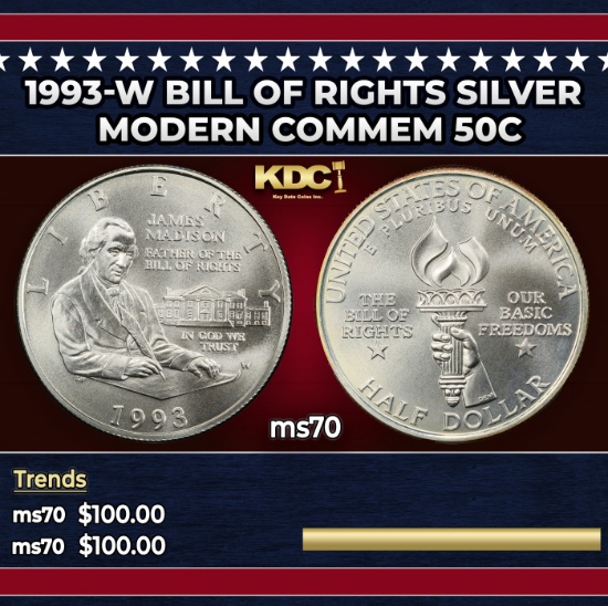 1993-w Bill Of Rights Modern Commem Half Dollar Silver 50c ms70 SEGS