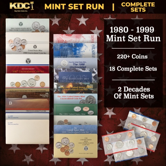 1980-1999 2 Decades Mint Set Run - 224 Coins, 18 Complete Sets