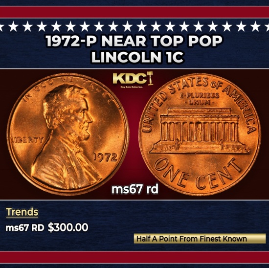 1972-p Lincoln Cent Near Top Pop 1c ms67 rd SEGS