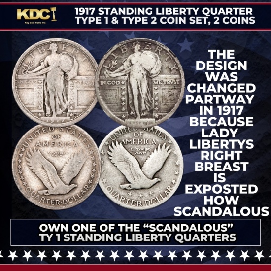 1917 Standing Liberty Quarter Type 1 & Type 2 Coin Set, 2 Coins