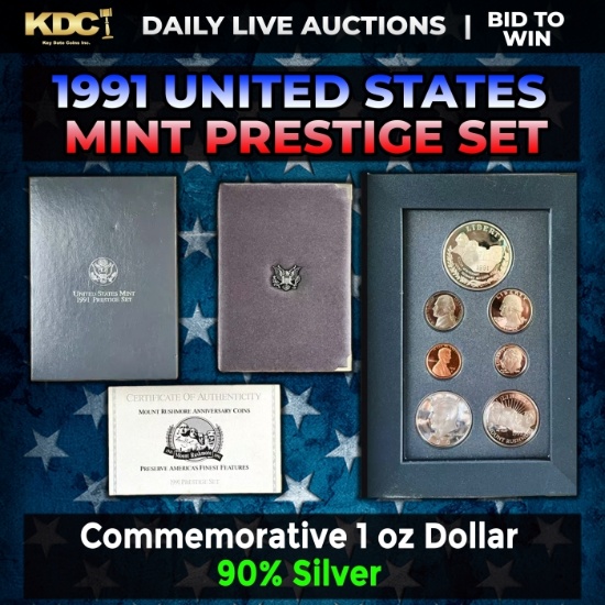 1991 United States Mint Prestige Proof Set 6 Coins W/ Box & COA
