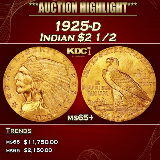 1925-d Gold Indian Quarter Eagle $2 1/2 ms65+ SEGS