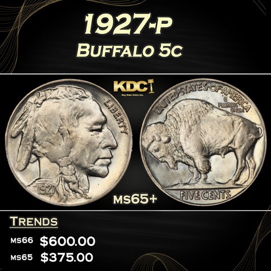 1927-p Buffalo Nickel 5c Grades ms65+