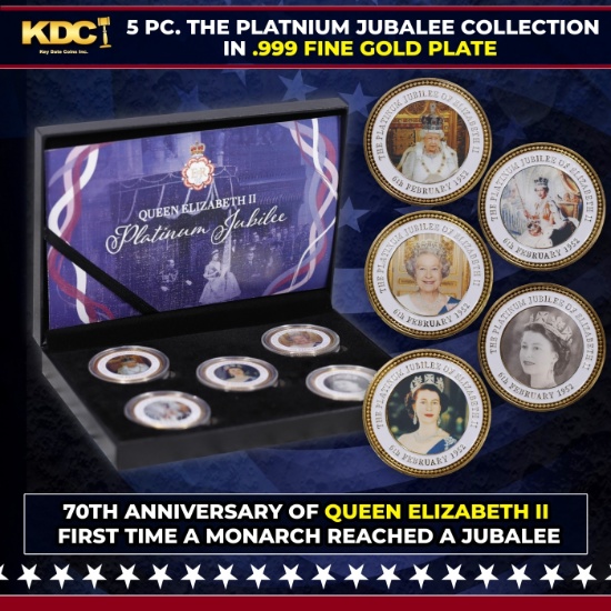 5 Coin Queen Elizabeth II - The Platnium Jubalee - Gold Plated Round Collection