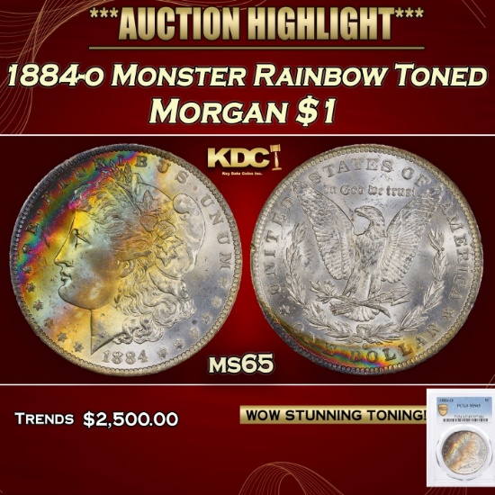 PCGS 1884-o Morgan Dollar Monster Rainbow Toned $1 ms65 PCGS