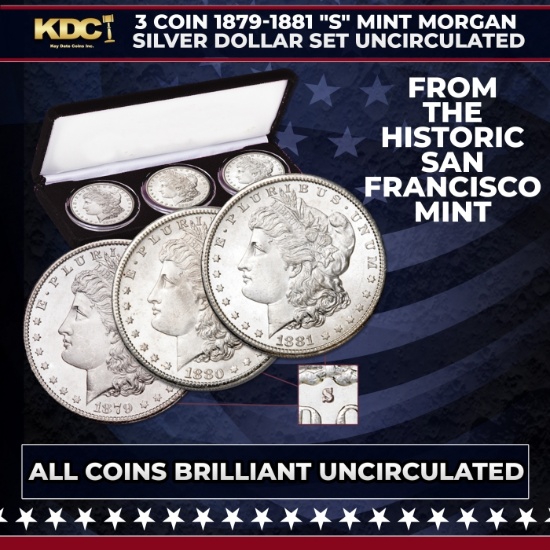 3 Coin 1879-1881 "s" Mint Morgan Silver Dollar Set Uncirculated