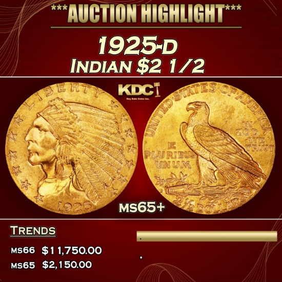 1925-d Gold Indian Quarter Eagle $2 1/2 ms65+ SEGS