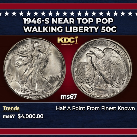 1946-s Walking Liberty Half Dollar Near Top Pop 50c ms67 SEGS