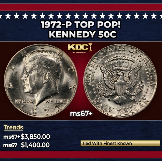 1972-p Kennedy Half Dollar TOP POP! 50c ms67+ SEGS