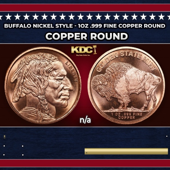 Buffalo Nickel Style - 1oz .999 Fine Copper Round