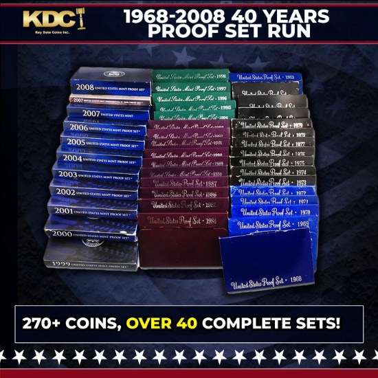 1968-2008 40 Years Proof Set Run - 273 Coins, 41 Complete Sets