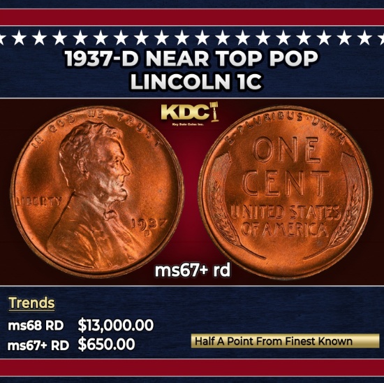 1937-d Lincoln Cent Near Top Pop 1c ms67+ rd SEGS
