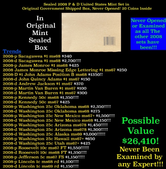 Sealed 2008 United States Mint Set in Original Government Shipped Box, Never Opened! 28 Coins Ins...