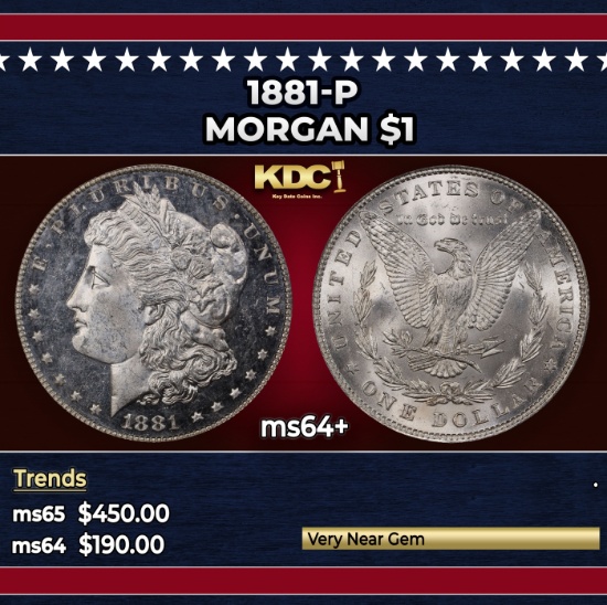 1881-p Morgan Dollar $1 Grades ms64+