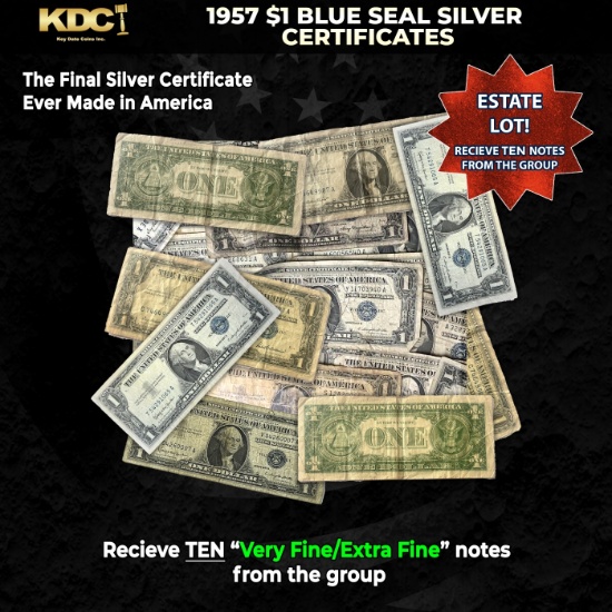 10x 1957 $1 Blue Seal Silver Certificates Grades VF/XF
