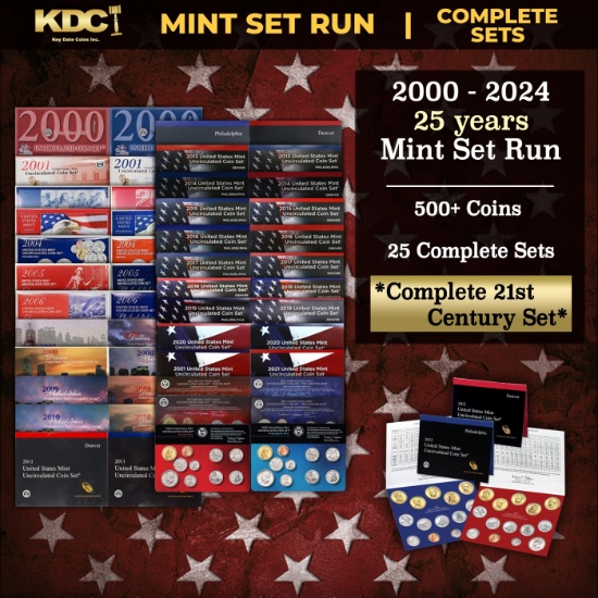 2000-2024 25 Years Mint Set Run - 584 Coins, 25 Complete Sets Comeplete 21st century Set