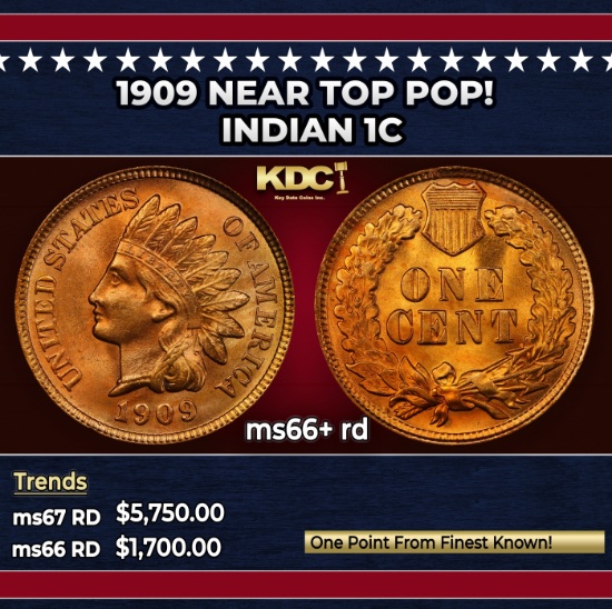 1909 Indian Cent Near Top Pop! 1c ms66+ rd SEGS