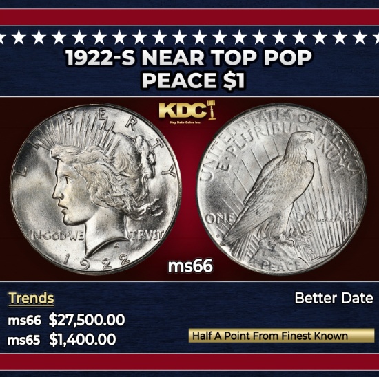 1922-s Peace Dollar Near Top Pop $1 ms66 SEGS