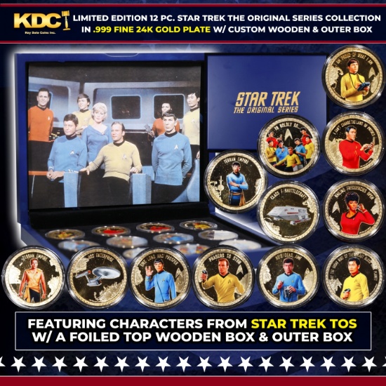 Limited Edition 12 Coin Star Trek The Original Series B Gold Plated Collection In Custom WOODEN Box