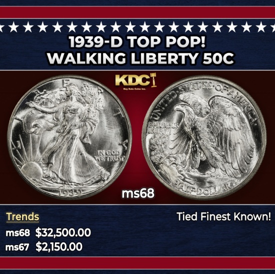 1939-d Walking Liberty Half Dollar TOP POP! 50c ms68 SEGS