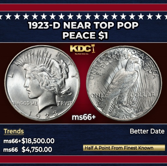 1923-d Peace Dollar Near Top Pop $1 ms66+ SEGS
