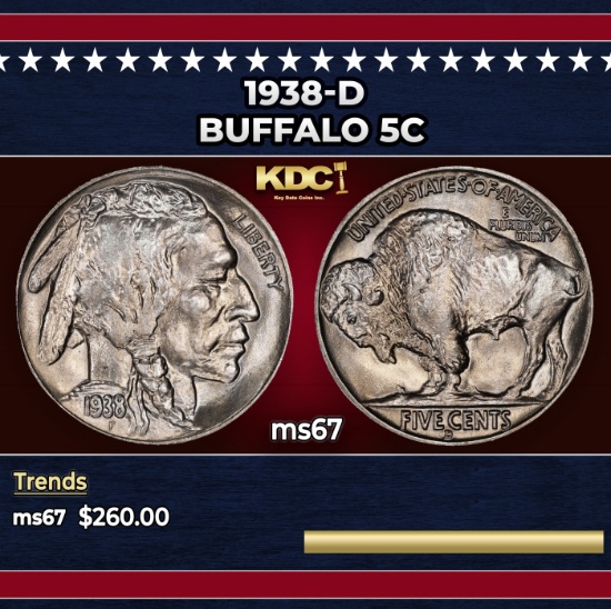 1938-d Buffalo Nickel 5c ms67 SEGS