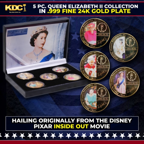 5 Coin Queen Elizabeth II Gold Plated Round Collection A