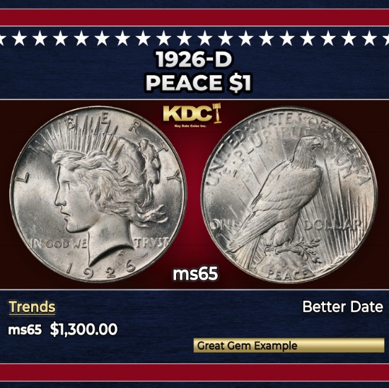 1926-d Peace Dollar $1 ms65 SEGS