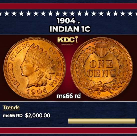 1904 Indian Cent . 1c ms66 rd SEGS
