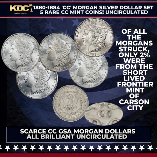 1880-1884 'CC' Morgan Silver Dollar Set, 5 RARE CC Mint Coins! Uncirculated