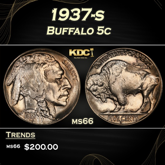 1937-s Buffalo Nickel 5c Grades ms66