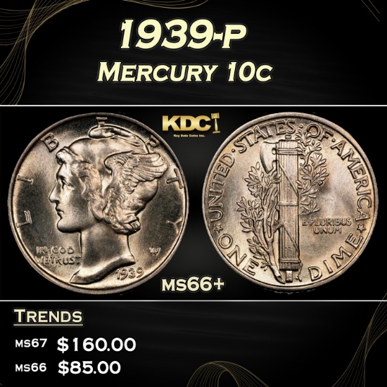 1939-p Mercury Dime 10c ms66+ SEGS